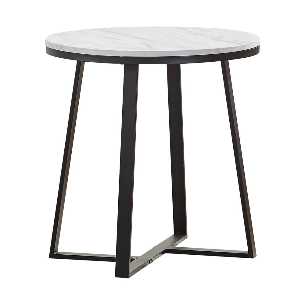 Hugo Metal Base Round End Table White/Matte Black - 723237 - Bien Home Furniture &amp; Electronics