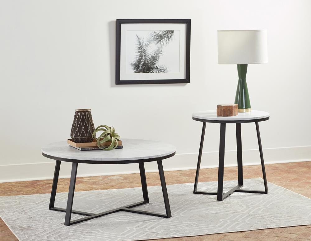 Hugo Metal Base Round End Table White/Matte Black - 723237 - Bien Home Furniture &amp; Electronics