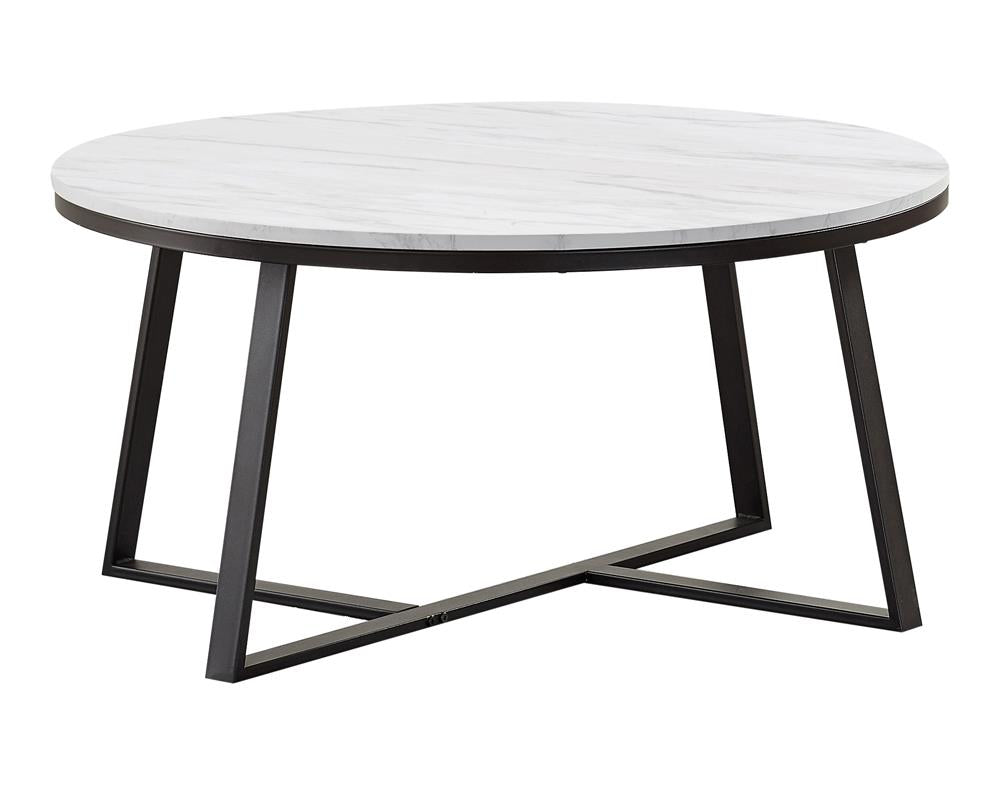 Hugo White/Matte Black Round Coffee Table - 723238 - Bien Home Furniture &amp; Electronics