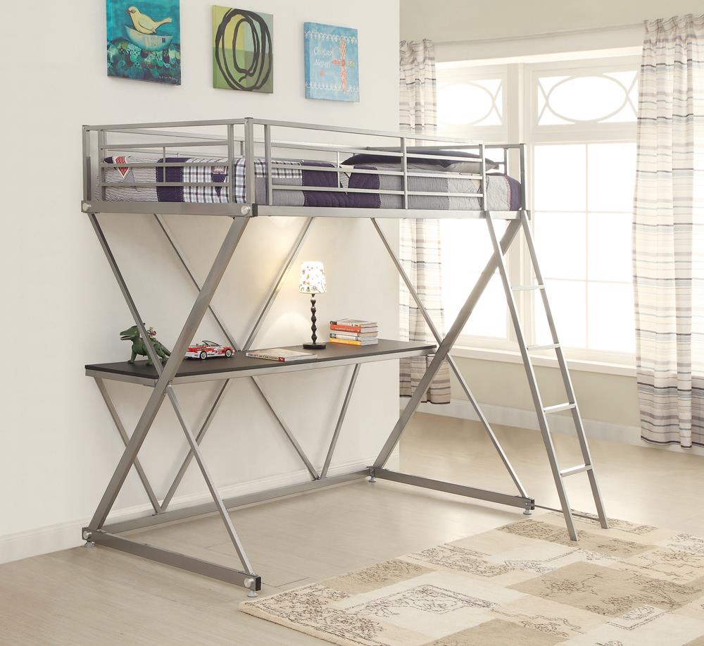 Hyde Twin Workstation Loft Bed Silver - 400034T - Bien Home Furniture &amp; Electronics