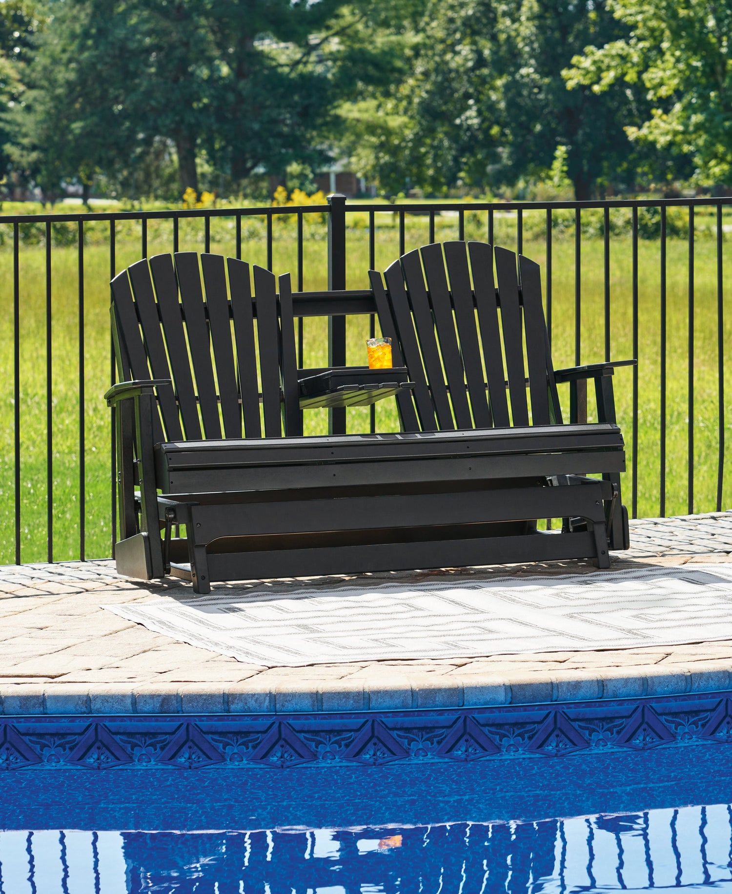 Hyland wave Black Outdoor Glider Loveseat - P108-835 - Bien Home Furniture &amp; Electronics