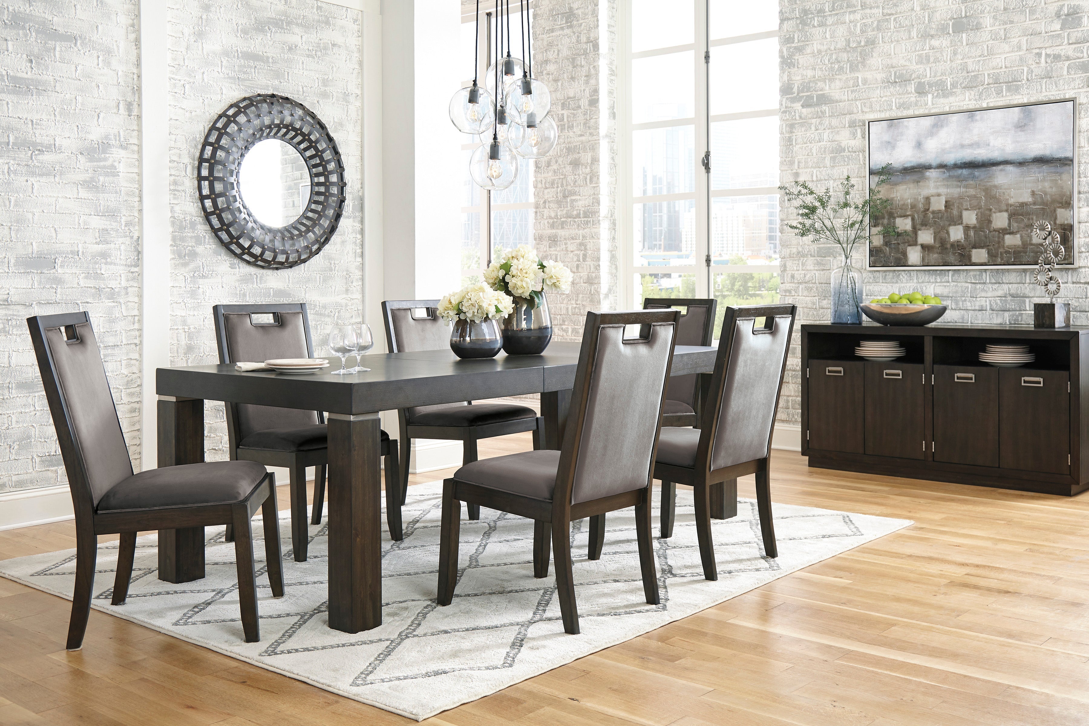 Hyndell Gray/Dark Brown Extendable Dining Set - SET | D731-35 | D731-01(4) - Bien Home Furniture &amp; Electronics