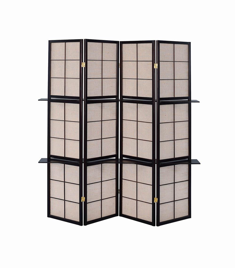 Iggy 4-Panel Folding Screen with Removable Shelves Tan/Cappuccino - 900166 - Bien Home Furniture &amp; Electronics