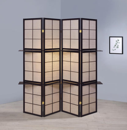 Iggy 4-Panel Folding Screen with Removable Shelves Tan/Cappuccino - 900166 - Bien Home Furniture &amp; Electronics