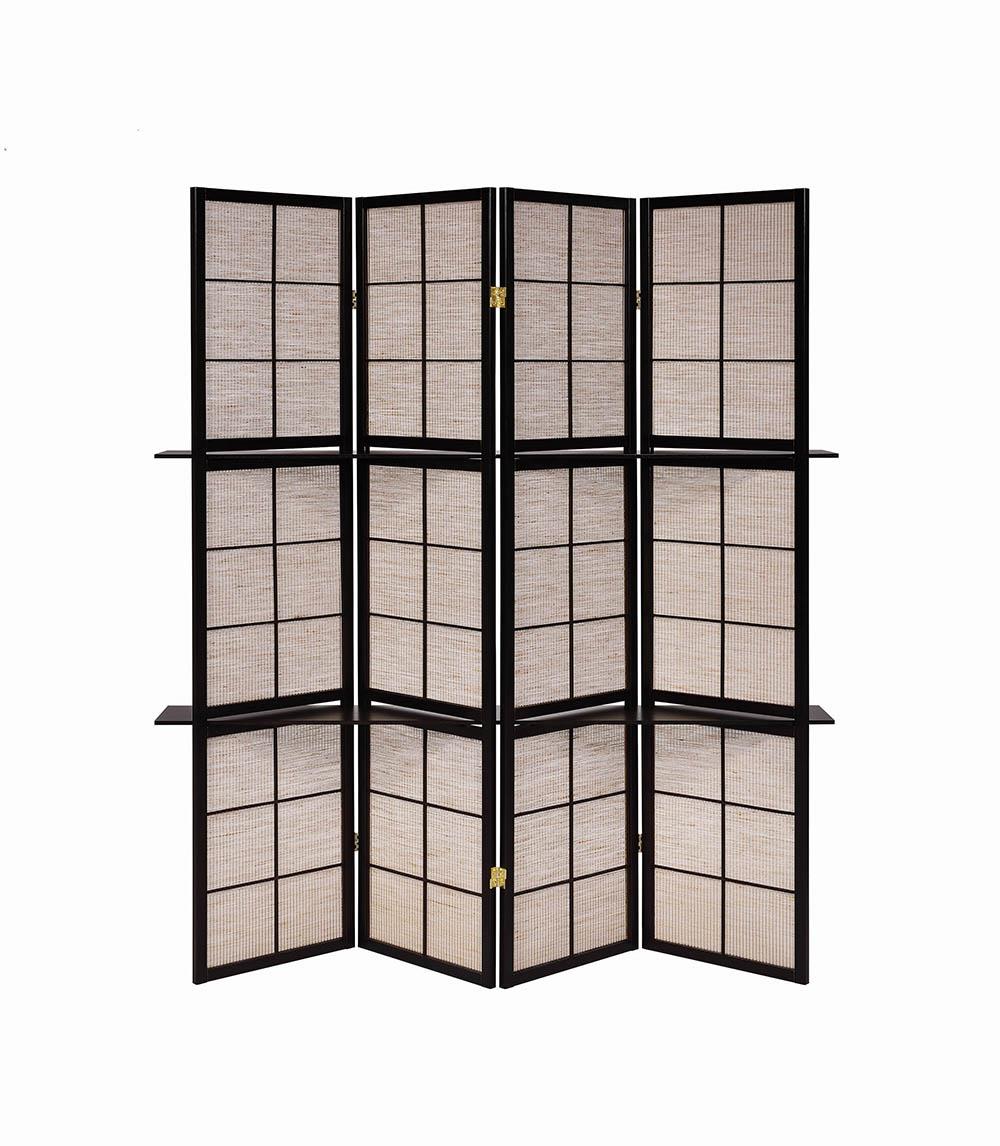 Iggy 4-Panel Folding Screen with Removable Shelves Tan/Cappuccino - 900166 - Bien Home Furniture &amp; Electronics