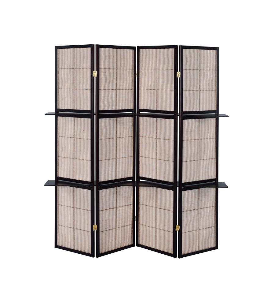 Iggy 4-Panel Folding Screen with Removable Shelves Tan/Cappuccino - 900166 - Bien Home Furniture &amp; Electronics