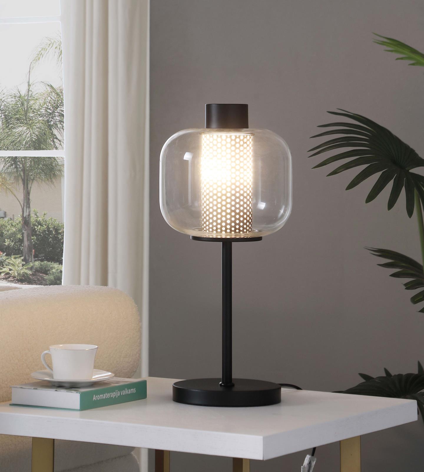 Ingrid Glass Shade Bedside Table Lamp Black - 920211 - Bien Home Furniture &amp; Electronics