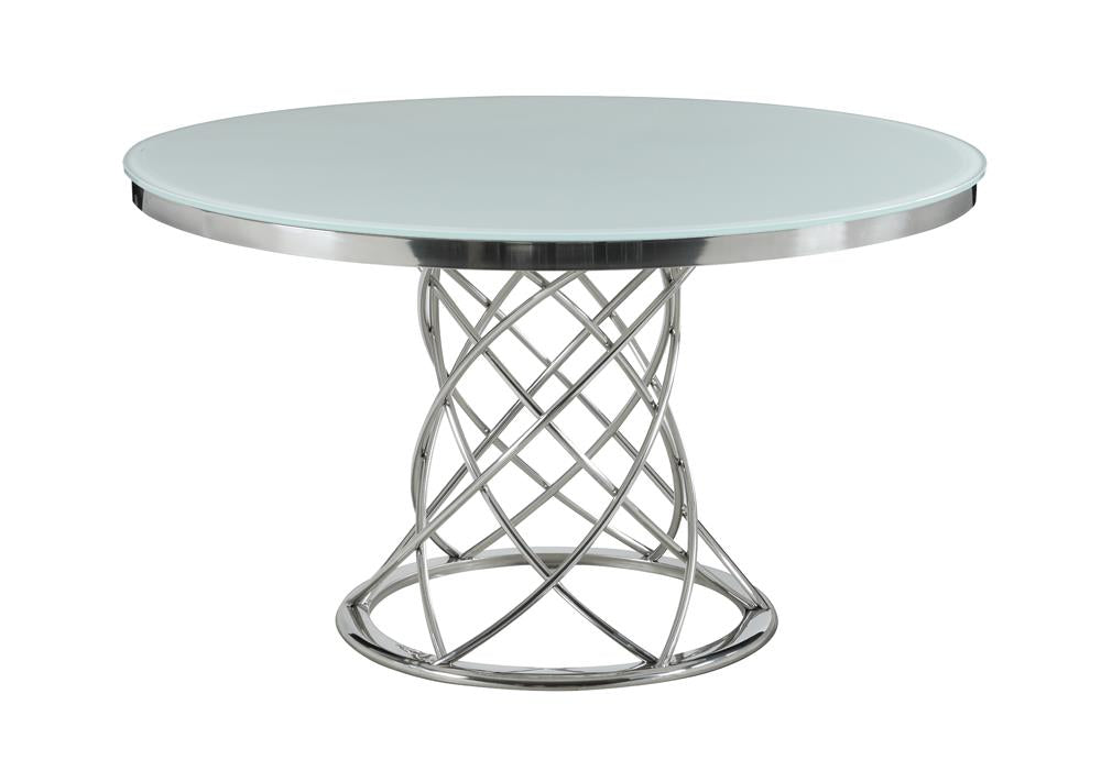 Irene White/Chrome Round Glass Top Dining Table - 110401 - Bien Home Furniture &amp; Electronics