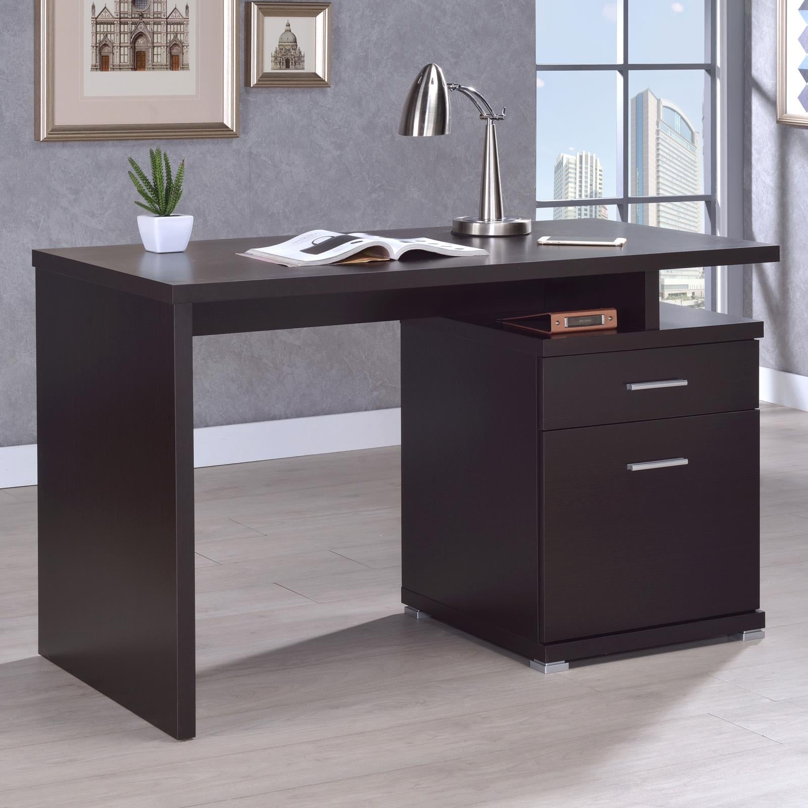 Irving Cappuccino 2-Drawer Office Desk with Cabinet - 800109 - Bien Home Furniture &amp; Electronics