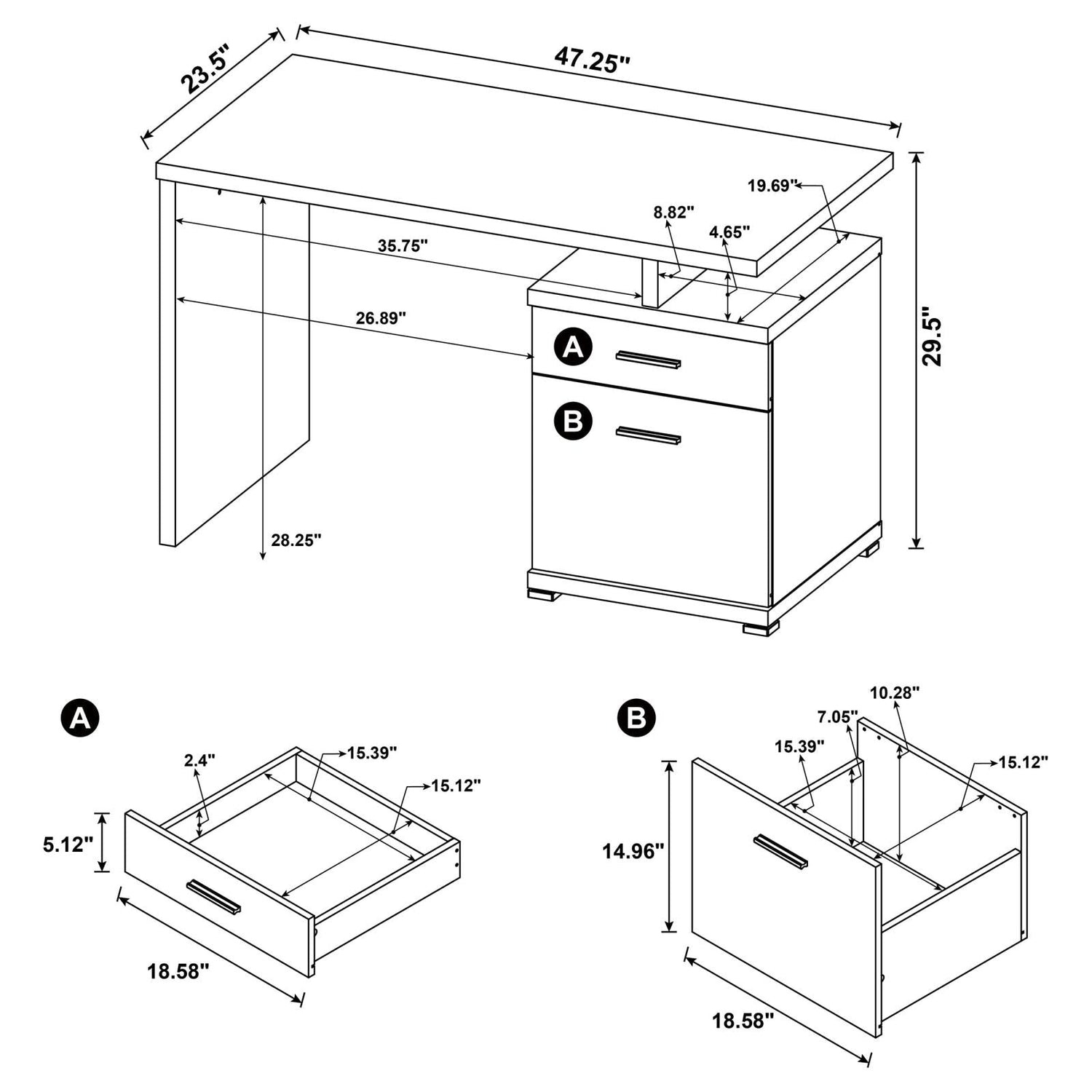 Irving Cappuccino 2-Drawer Office Desk with Cabinet - 800109 - Bien Home Furniture &amp; Electronics