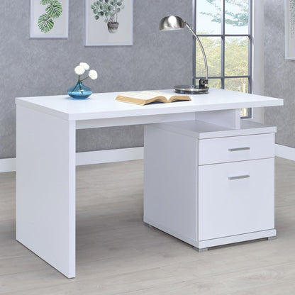 Irving White 2-Drawer Office Desk with Cabinet - 800110 - Bien Home Furniture &amp; Electronics