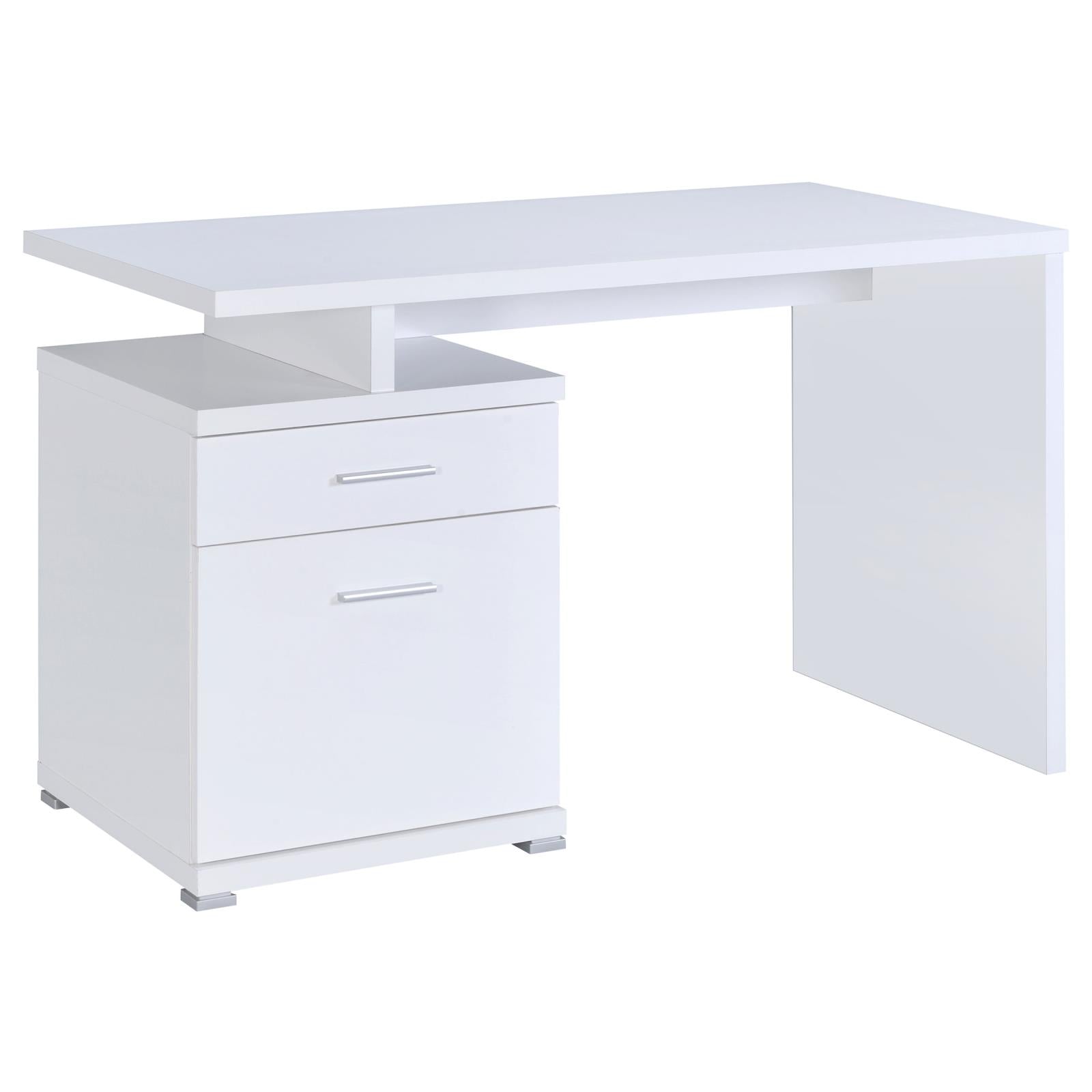 Irving White 2-Drawer Office Desk with Cabinet - 800110 - Bien Home Furniture &amp; Electronics