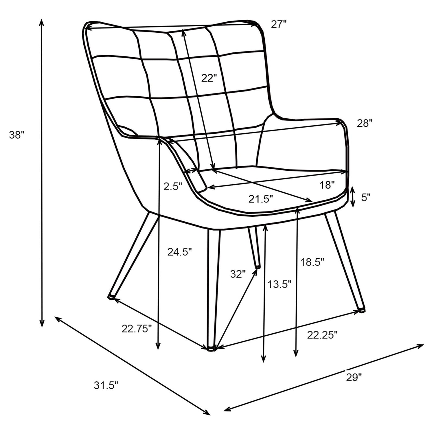 Isla Upholstered Flared Arms Accent Chair with Grid Tufted - 909466 - Bien Home Furniture &amp; Electronics