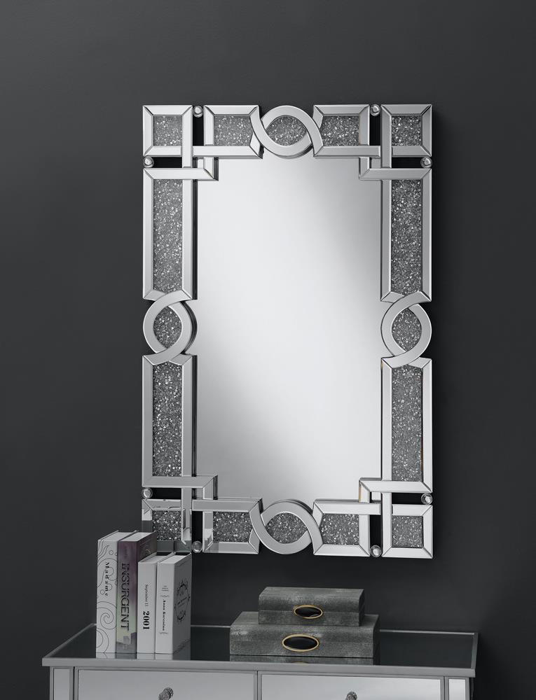 Jackie Silver Interlocking Wall Mirror with Iridescent Panels/Beads - 961444 - Bien Home Furniture &amp; Electronics