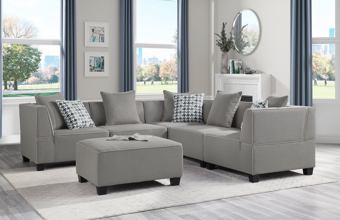 Jayilin Gray 5-Piece Modular Sectional - SET | 9357GY-AC(2) | 9357GY-CR(3) | 9357GY-4 - Bien Home Furniture &amp; Electronics