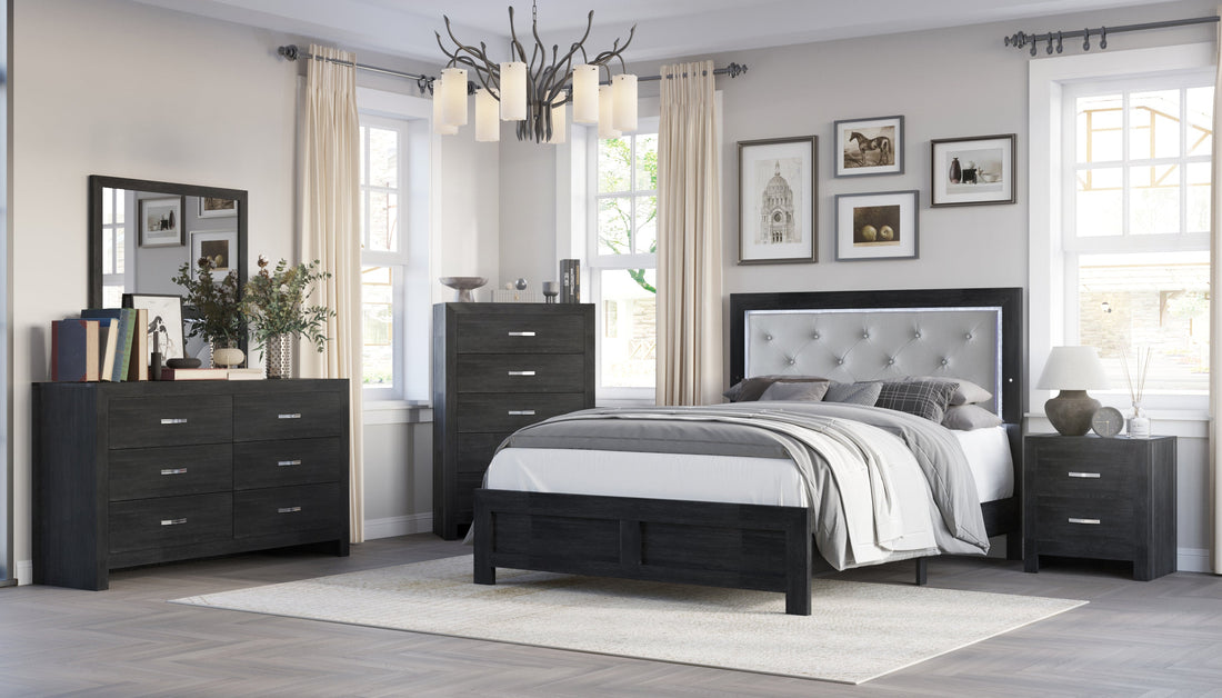 Jaylen Black LED Panel Bedroom Set - SET | B9280-K-BED | B9280-1 | B9280-11 | B9280-2 | B9280-4 - Bien Home Furniture &amp; Electronics