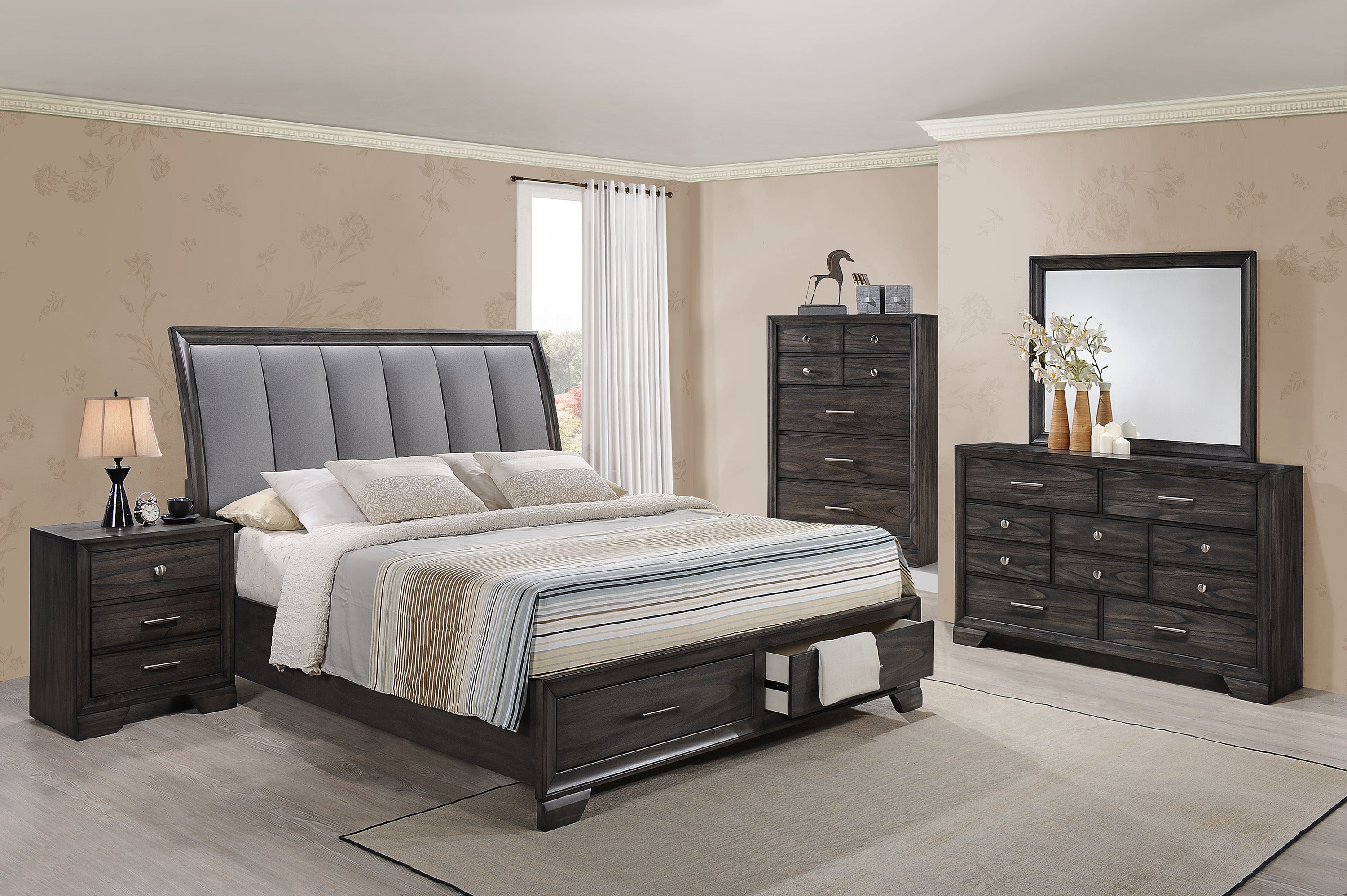 Jaymes Gray King Storage Platform Bed - SET | B6580-K-HB | B6580-K-FBD | B6580-KQ-RAIL - Bien Home Furniture &amp; Electronics