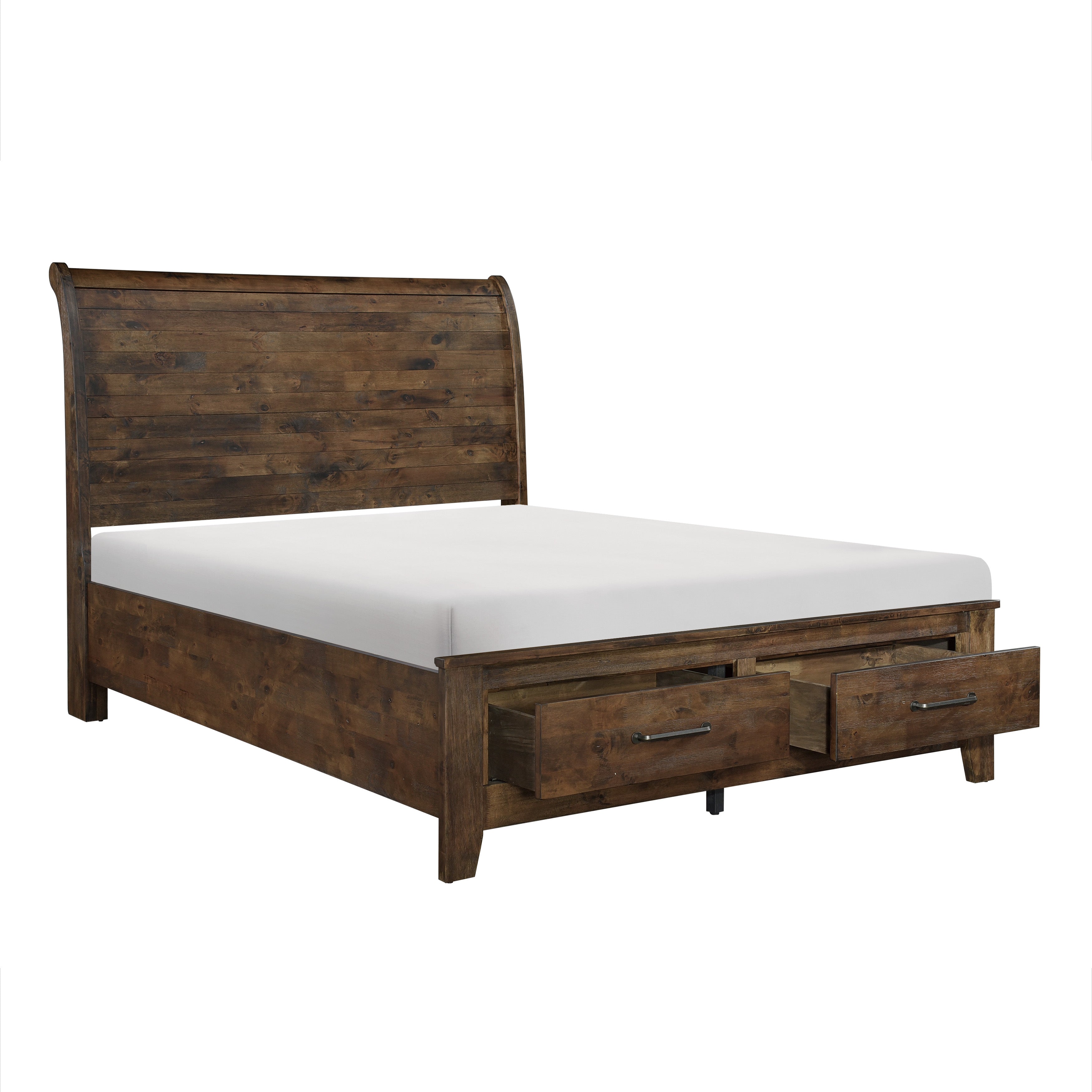 Jerrick Burnished Brown Eastern King Sleigh Platform Bed with Footboard Storage - 1957K-1EK* - Bien Home Furniture &amp; Electronics