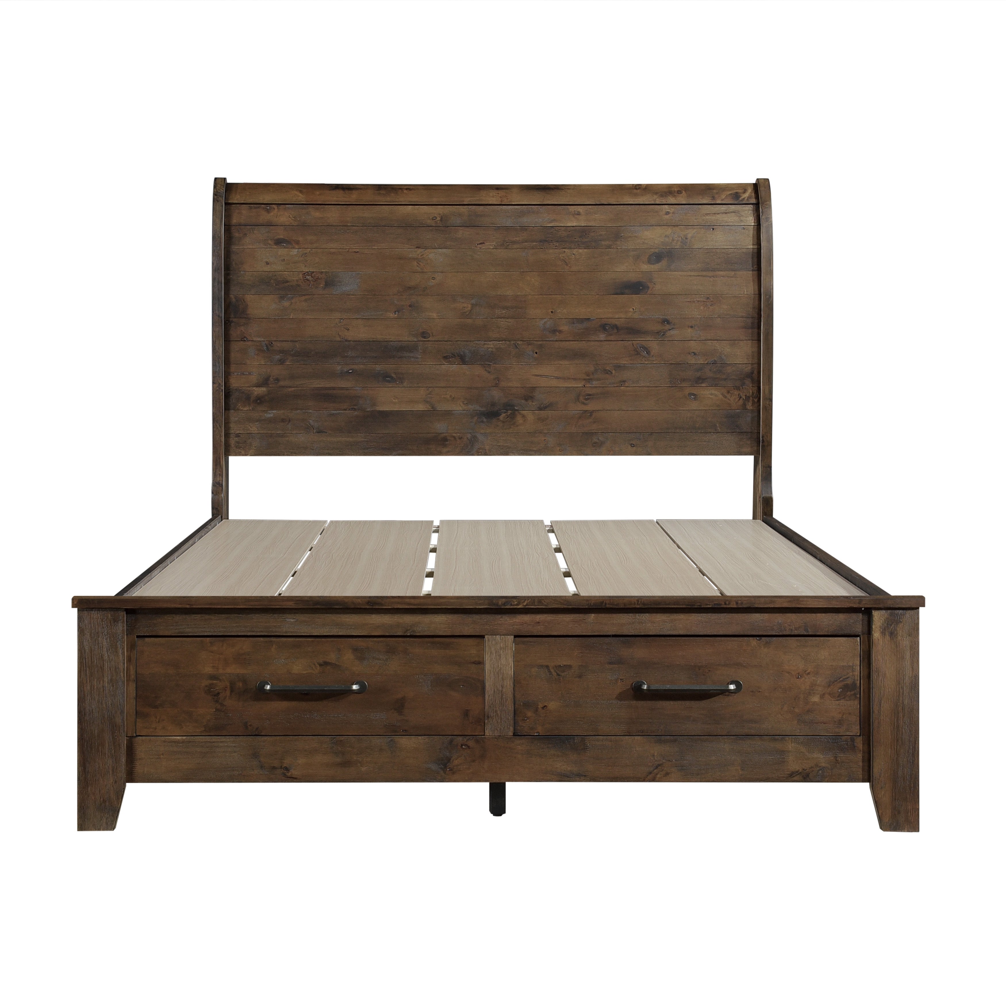 Jerrick Burnished Brown Queen Sleigh Platform Bed with Footboard Storage - 1957-1* - Bien Home Furniture &amp; Electronics