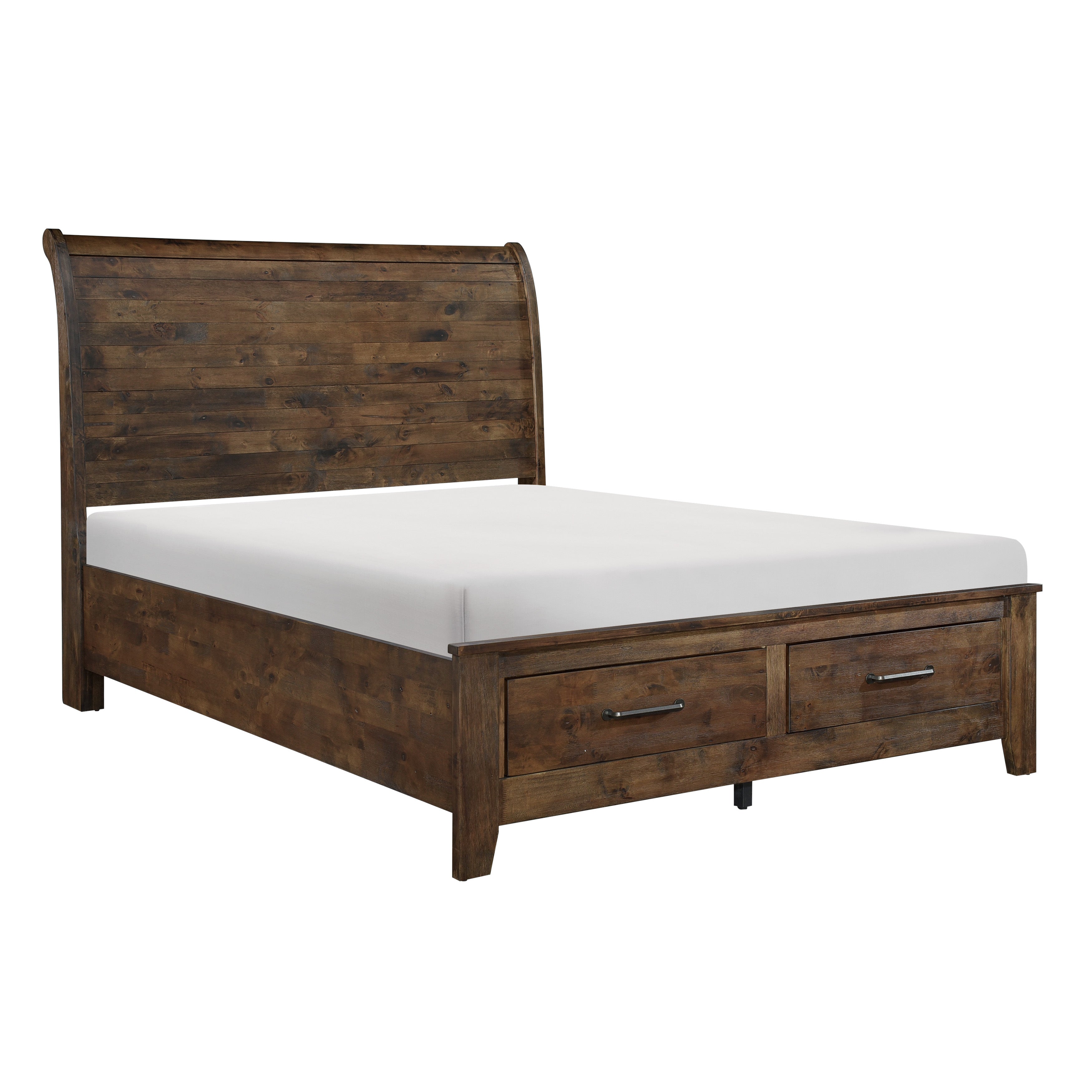 Jerrick Burnished Brown Queen Sleigh Platform Bed with Footboard Storage - 1957-1* - Bien Home Furniture &amp; Electronics