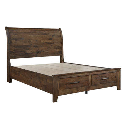 Jerrick Burnished Brown Queen Sleigh Platform Bed with Footboard Storage - 1957-1* - Bien Home Furniture &amp; Electronics