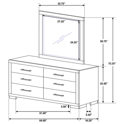 Jessica 6-drawer Dresser with Mirror Cappuccino - 200713M - Bien Home Furniture &amp; Electronics