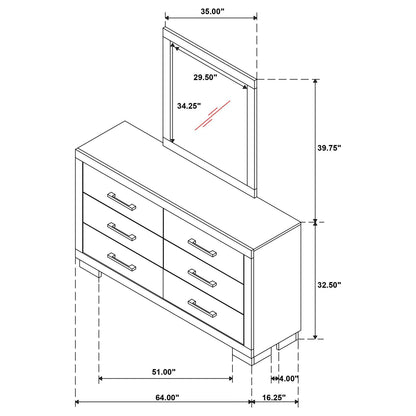 Jessica 6-drawer Dresser with Mirror White - 202993M - Bien Home Furniture &amp; Electronics