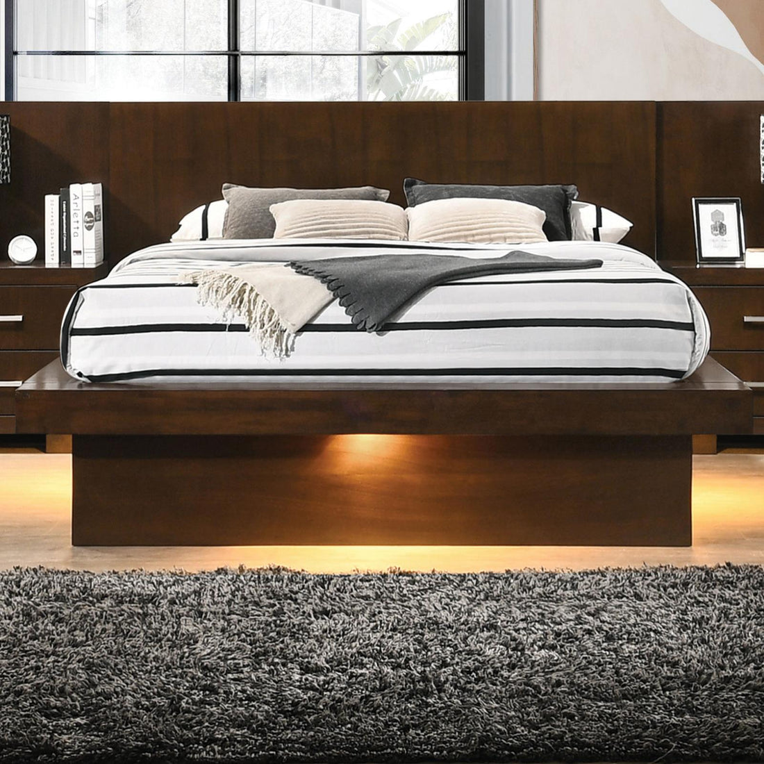 Jessica Eastern King Platform Bed with Rail Seating Cappuccino - 200711KE - Bien Home Furniture &amp; Electronics