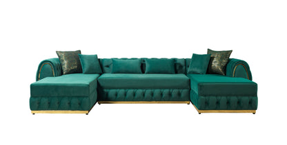 Jessie Green Velvet  Double Chaise Sectional - JESSIE SEC- GREEN - Bien Home Furniture &amp; Electronics