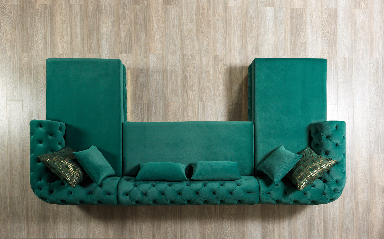 Jessie Green Velvet  Double Chaise Sectional - JESSIE SEC- GREEN - Bien Home Furniture &amp; Electronics