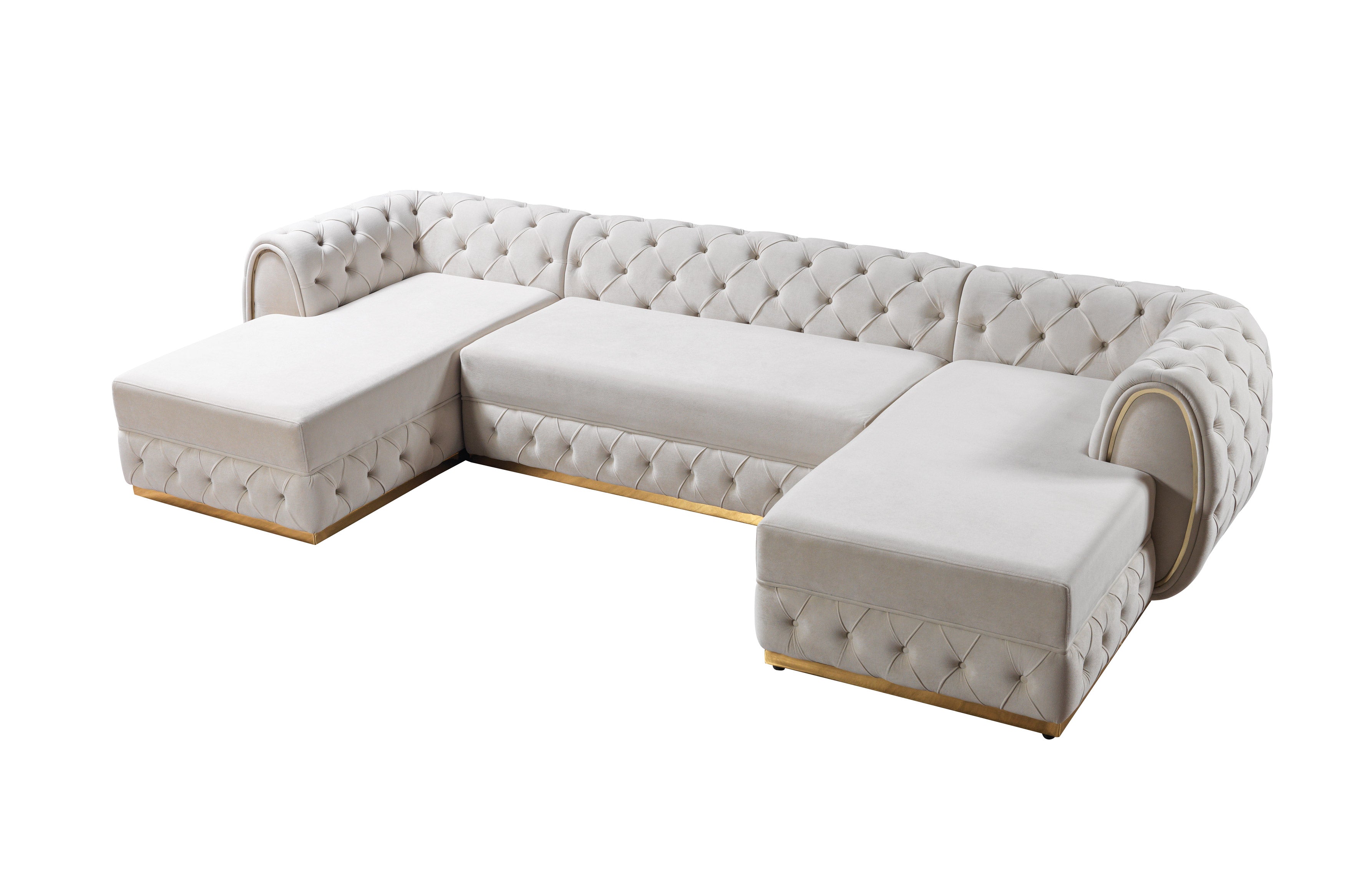 Jessie Ivory Velvet  Double Chaise Sectional - JESSIE SEC-IVORY - Bien Home Furniture &amp; Electronics