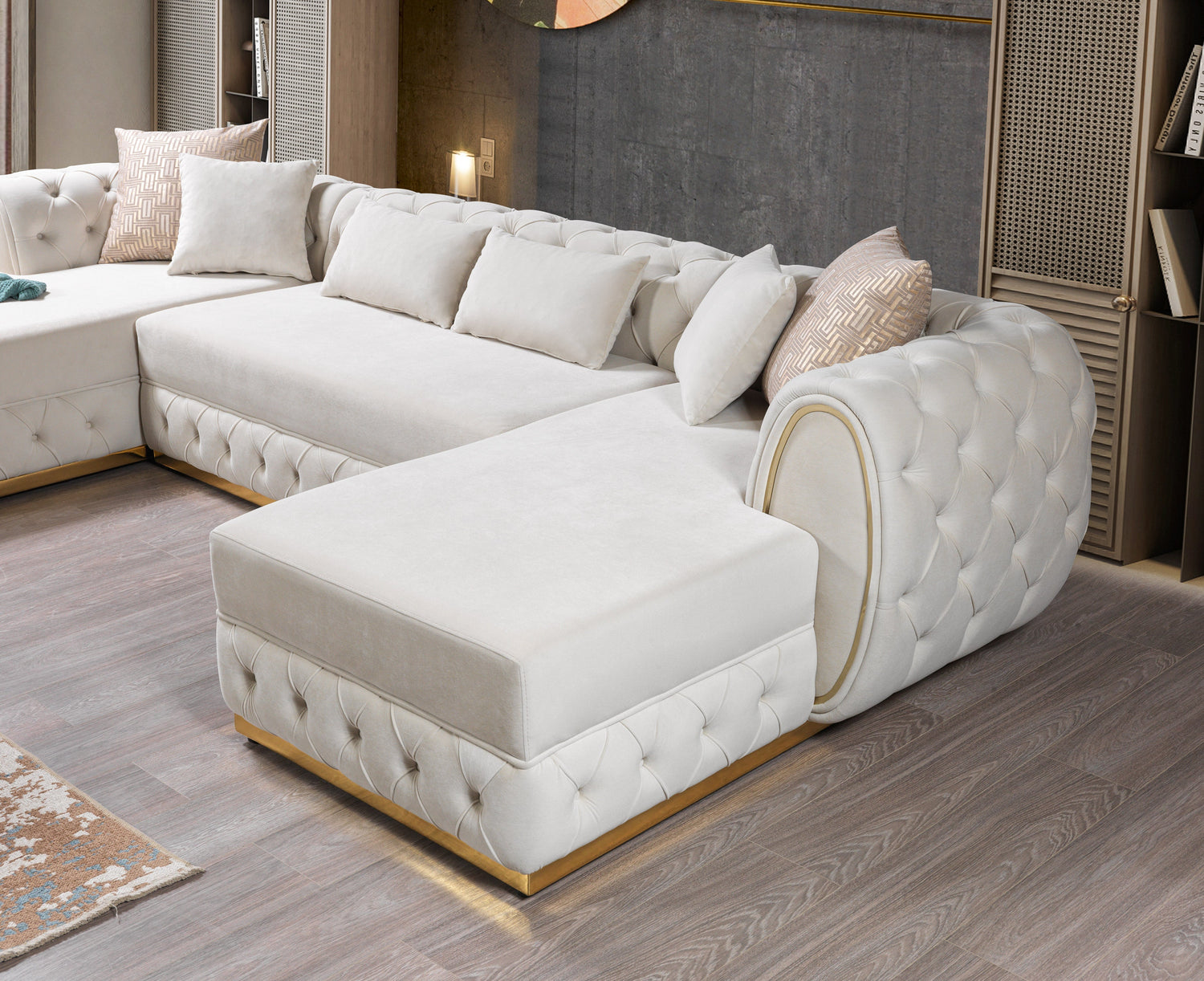 Jessie Ivory Velvet  Double Chaise Sectional - JESSIE SEC-IVORY - Bien Home Furniture &amp; Electronics