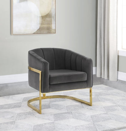 Joey Dark Gray/Gold Tufted Barrel Accent Chair - 903039 - Bien Home Furniture &amp; Electronics