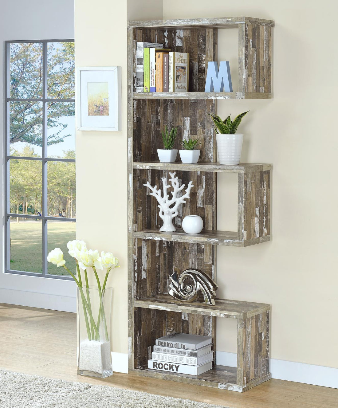 Joey Salvaged Cabin 5-Tier Bookcase - 800847 - Bien Home Furniture &amp; Electronics