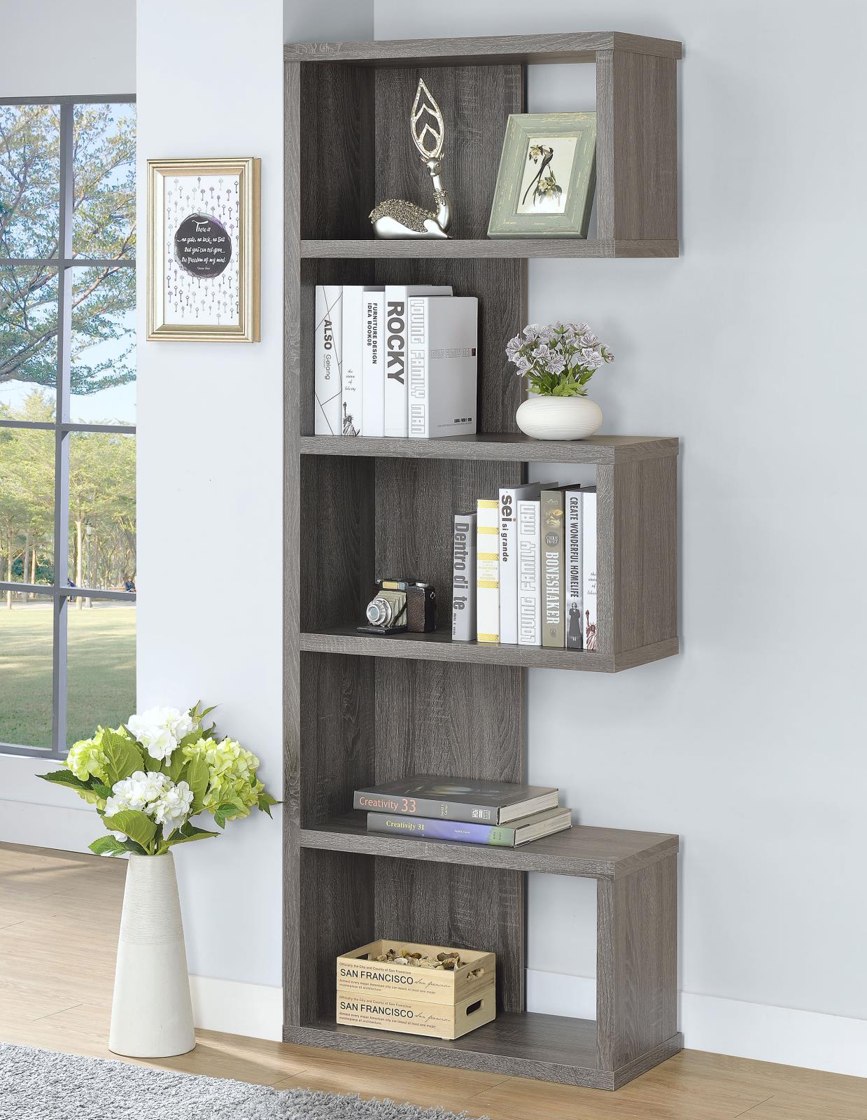 Joey Weathered Gray 5-Tier Bookcase - 800552 - Bien Home Furniture &amp; Electronics