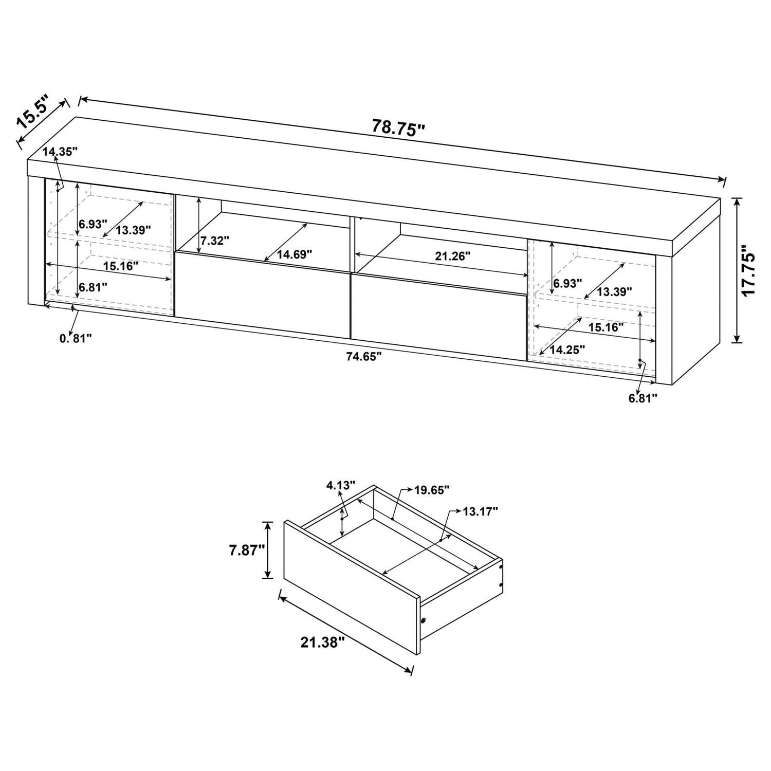 Jude 2-door 79" TV Stand With Drawers White High Gloss - 704262 - Bien Home Furniture &amp; Electronics