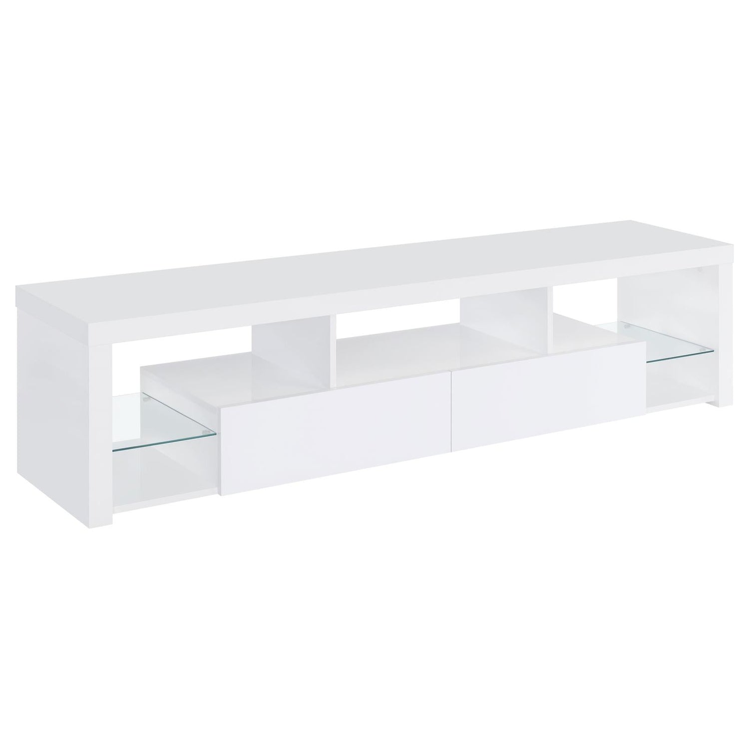 Jude 2-drawer 71" TV Stand With Shelving White High Gloss - 704251 - Bien Home Furniture &amp; Electronics