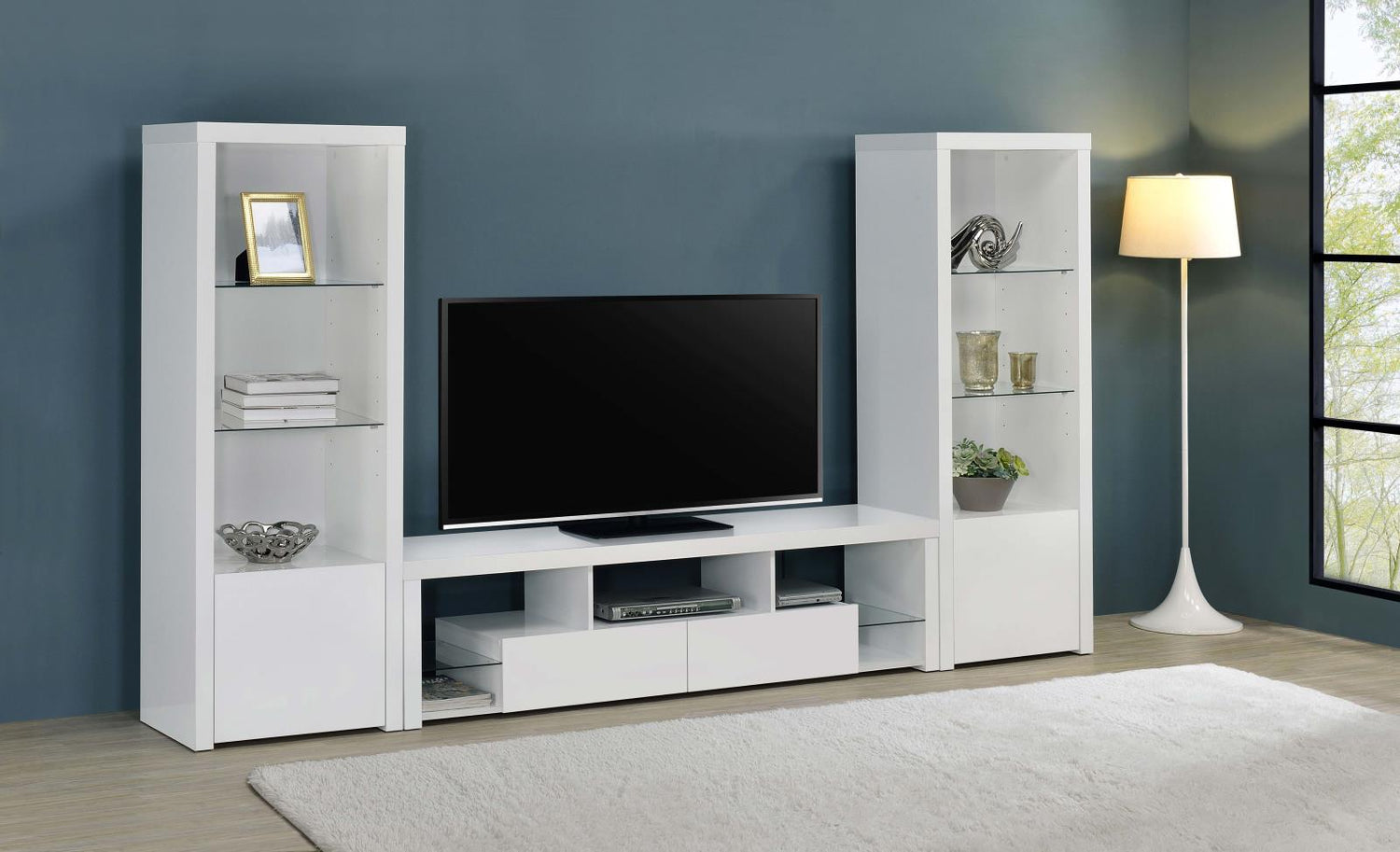 Jude 2-drawer 71" TV Stand With Shelving White High Gloss - 704251 - Bien Home Furniture &amp; Electronics