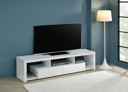 Jude 2-drawer 71" TV Stand With Shelving White High Gloss - 704251 - Bien Home Furniture &amp; Electronics