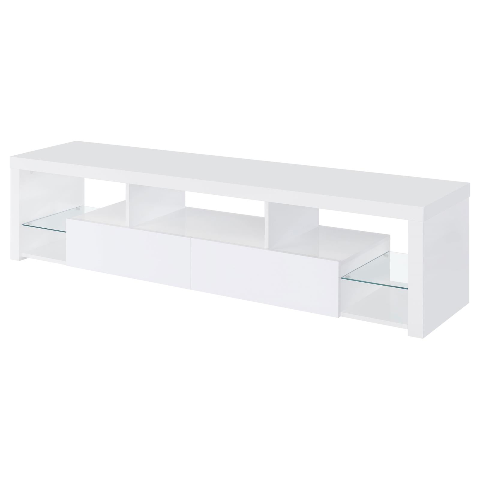 Jude 2-drawer 71" TV Stand With Shelving White High Gloss - 704251 - Bien Home Furniture &amp; Electronics