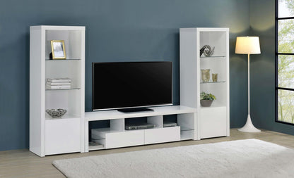 Jude 3-shelf Media Tower With Storage Cabinet White High Gloss - 704254 - Bien Home Furniture &amp; Electronics