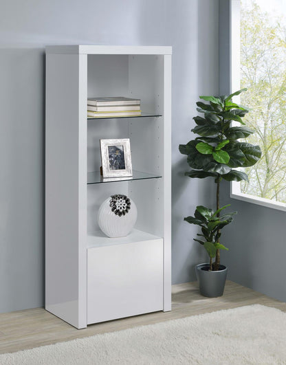 Jude 3-shelf Media Tower With Storage Cabinet White High Gloss - 704254 - Bien Home Furniture &amp; Electronics