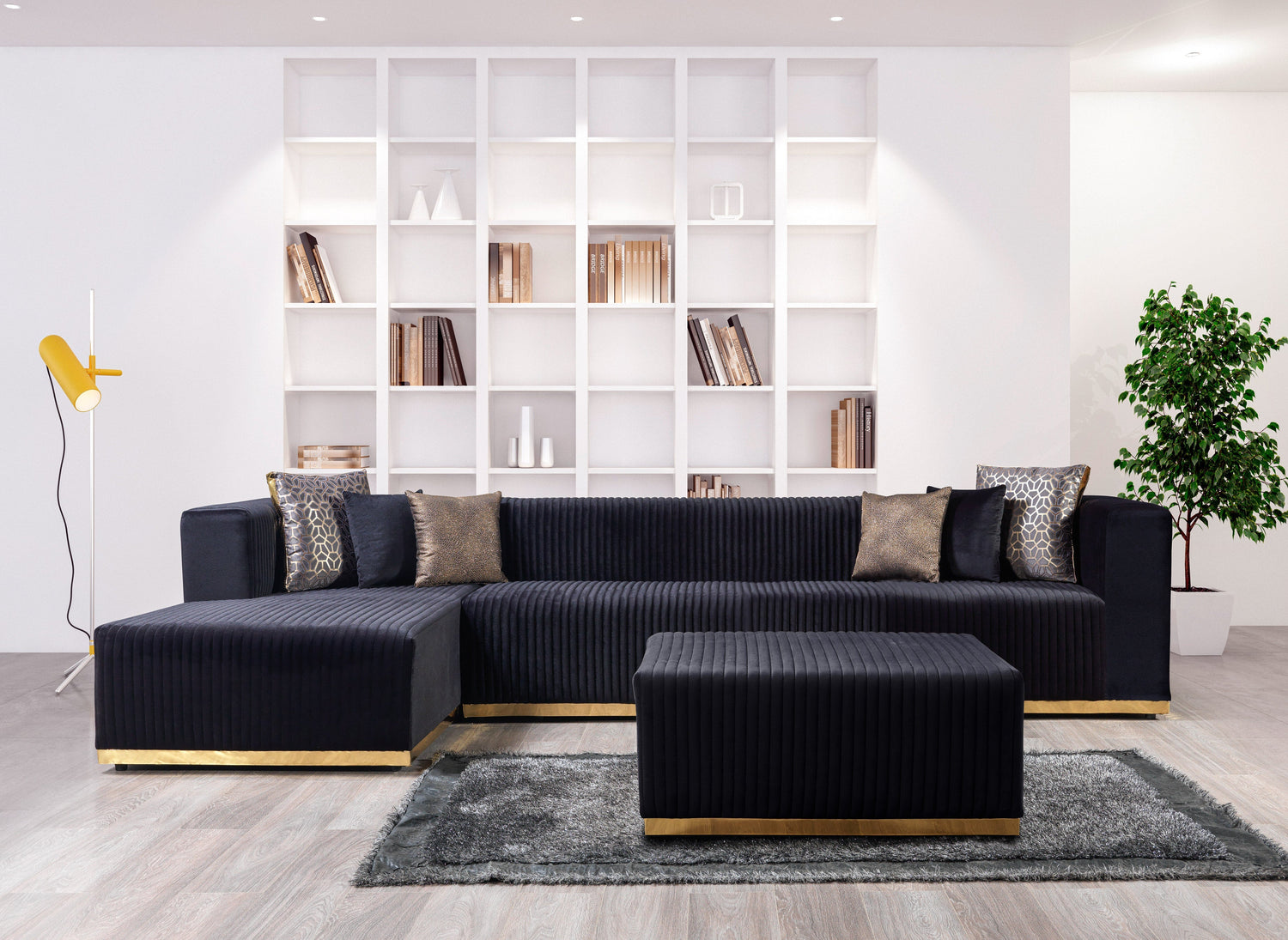 Juliana Black Velvet 4-Piece Sectional - JULIANABLACK-SEC4 - Bien Home Furniture &amp; Electronics