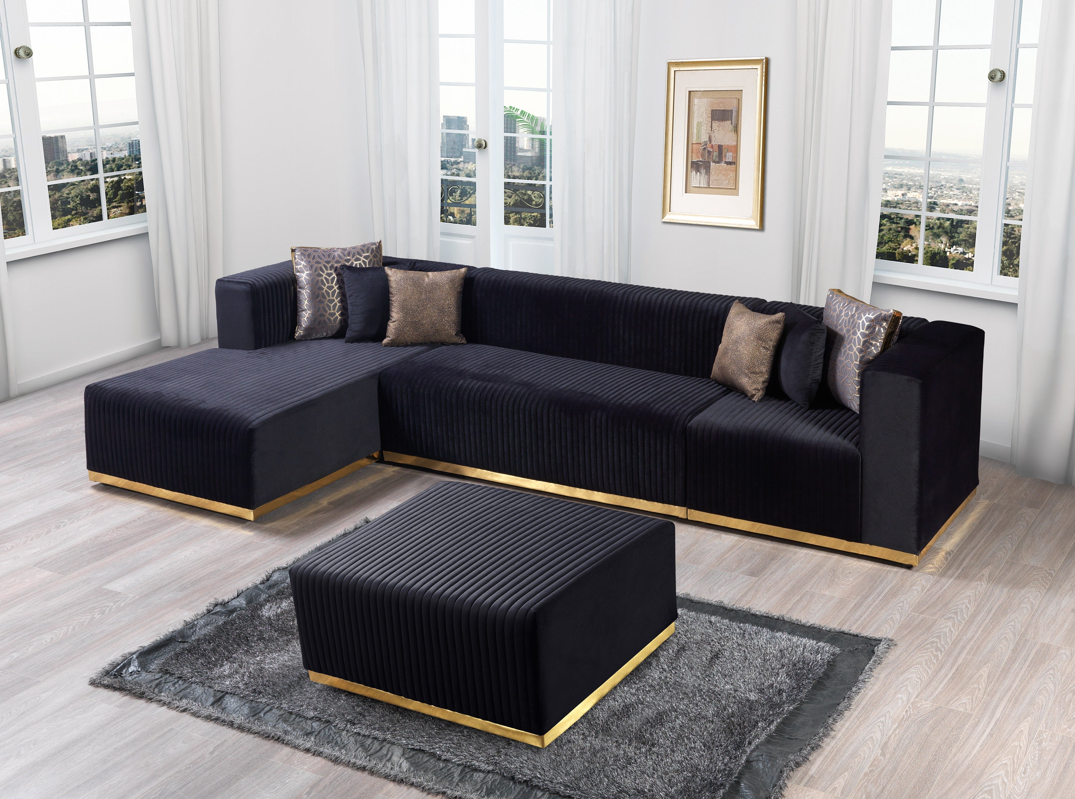 Juliana Black Velvet 4-Piece Sectional - JULIANABLACK-SEC4 - Bien Home Furniture &amp; Electronics