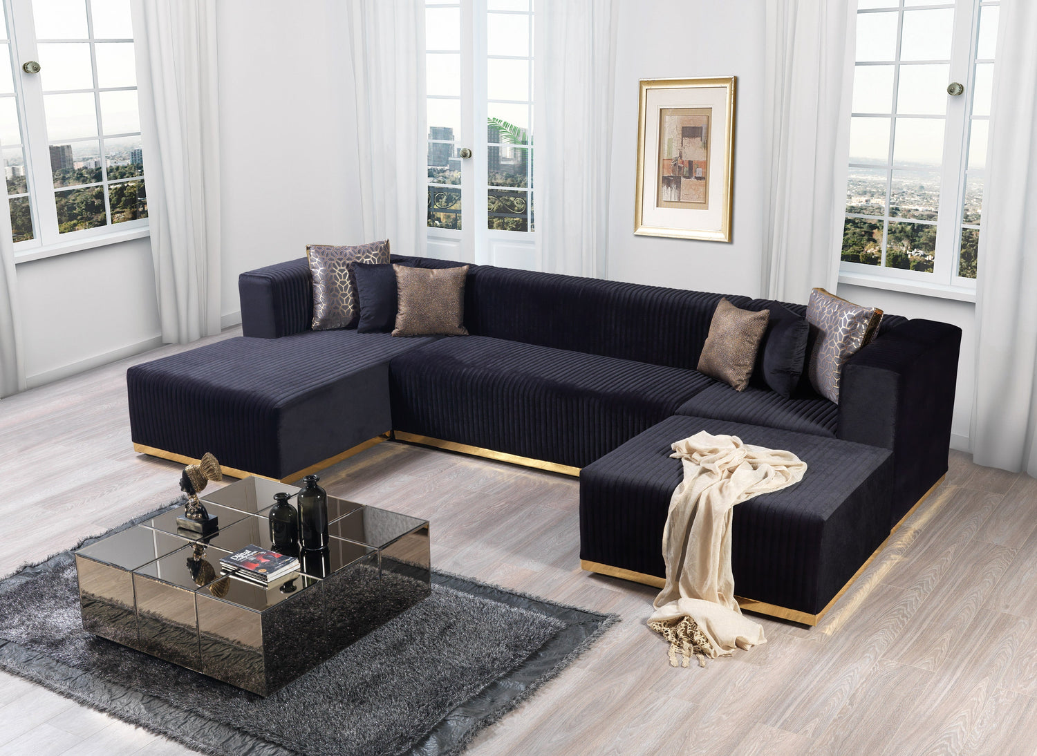 Juliana Black Velvet 4-Piece Sectional - JULIANABLACK-SEC4 - Bien Home Furniture &amp; Electronics