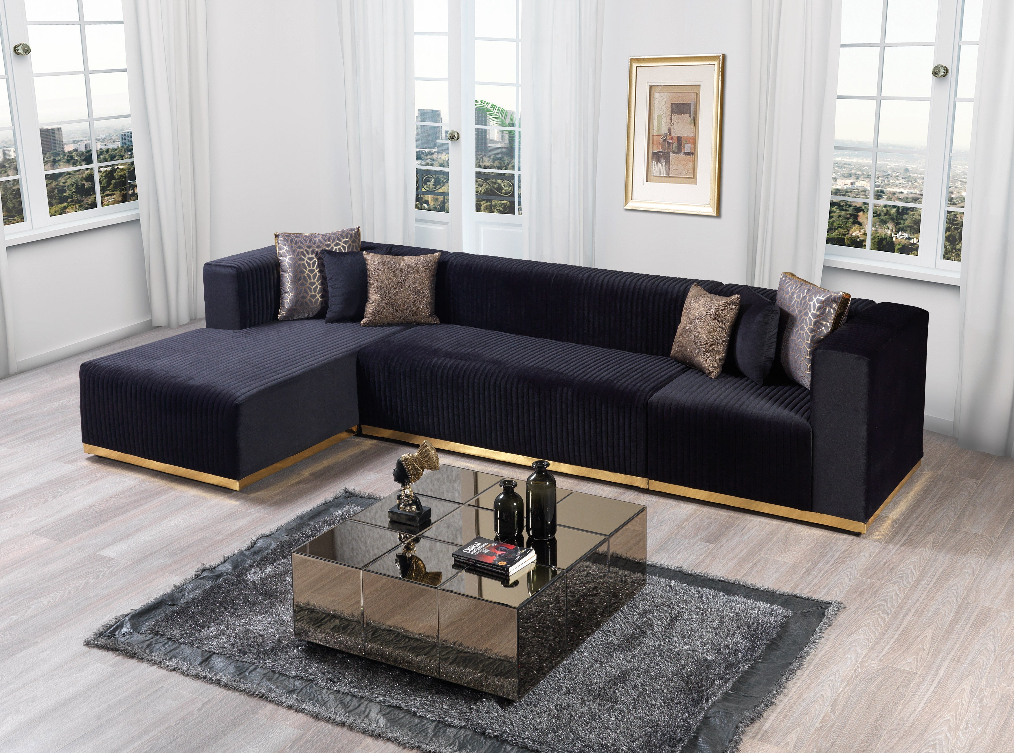 Juliana Black Velvet 4-Piece Sectional - JULIANABLACK-SEC4 - Bien Home Furniture &amp; Electronics