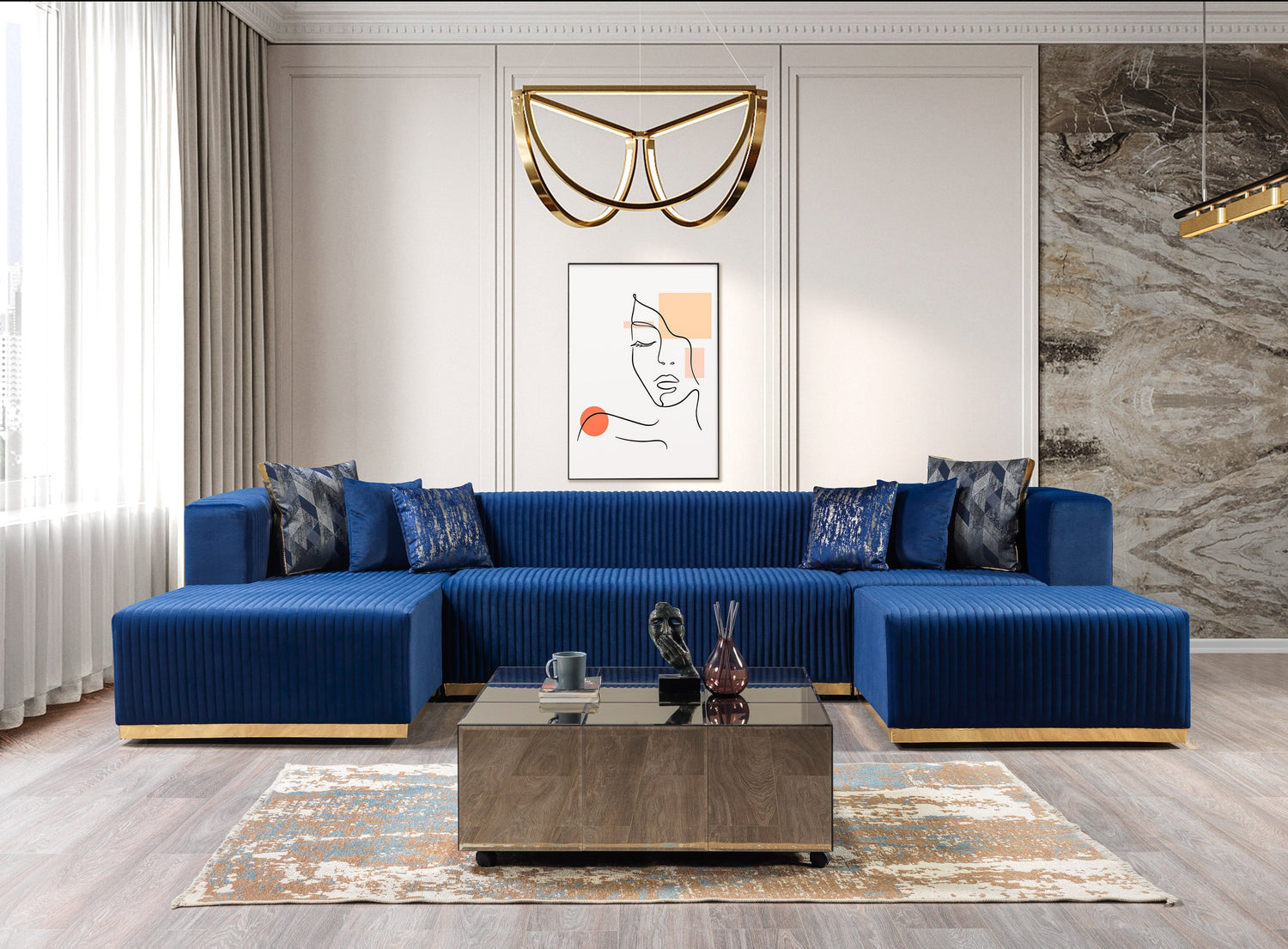 Juliana Blue Velvet 4-Piece Sectional - JULIANABLUE-SEC4 - Bien Home Furniture &amp; Electronics