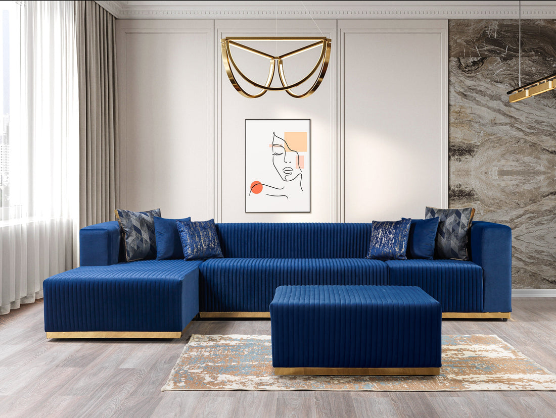 Juliana Blue Velvet 4-Piece Sectional - JULIANABLUE-SEC4 - Bien Home Furniture &amp; Electronics