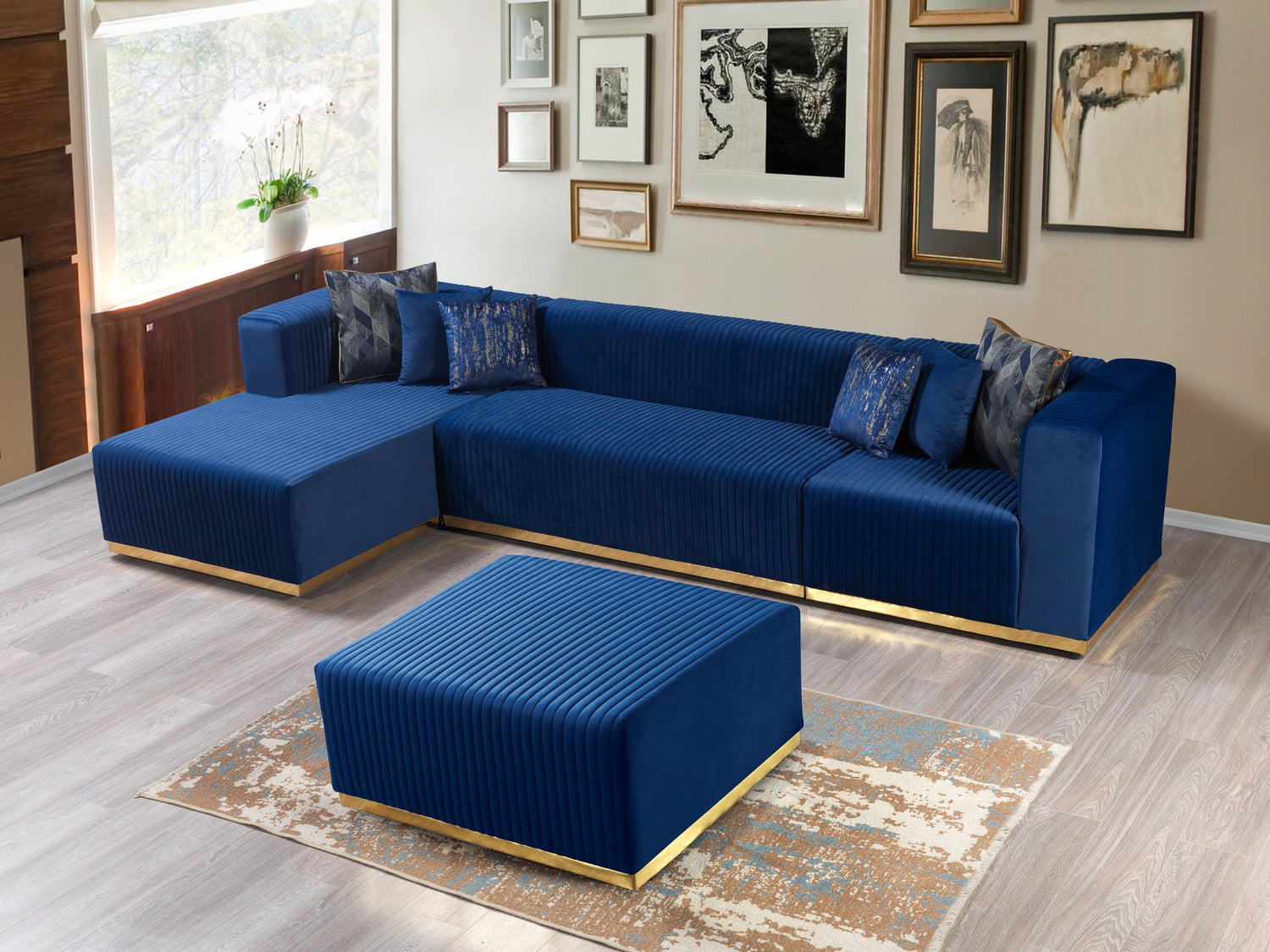 Juliana Blue Velvet 4-Piece Sectional - JULIANABLUE-SEC4 - Bien Home Furniture &amp; Electronics