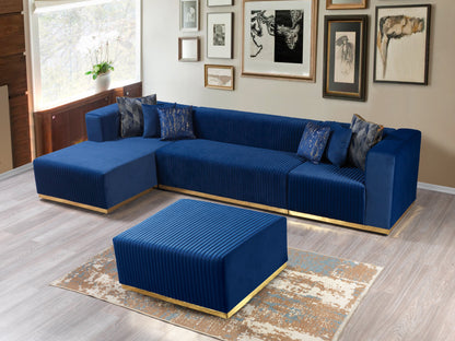 Juliana Blue Velvet 4-Piece Sectional - JULIANABLUE-SEC4 - Bien Home Furniture &amp; Electronics